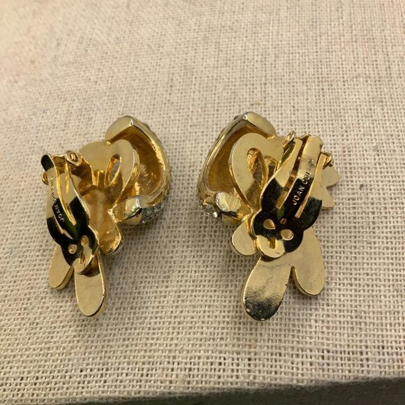 Joan Collins Vintage Silver & Gold tone w/Clear Crystals Clipped Earrings - Picture 5 of 5